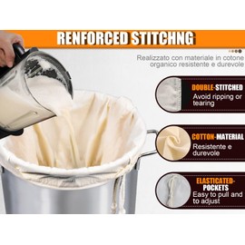 LANANUVO 4 pcs Brew Bag Filter Baumwolle, Filter Braubeutel für Bier Wiederverwendbar Filterbeutel Siebbeutel mit Kordelzug Brühbeutel Filter für Bier Wein Joghurt Kaffee Obst（25x35/30x45/45x60