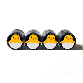 Baby Chick Chicken Tire Valve Caps - Black Aluminum - Set of Four