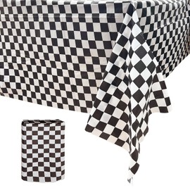 Bliceon 137x274cm Black and White Checkered Disposable Tablecloth, Rectangular Plastic Covers for Parties, Weddings, Baby Showers, Picnics and Birthdays