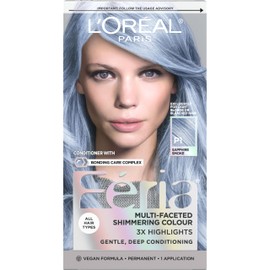 L'Oreal Paris Feria Multi-Faceted Shimmering Permanent Hair Color, 411 Sapphire Smoke (Smokey Blue), Pack of 1 Hair Dye Kit
