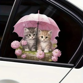 Cute Umbrella Kitten Cat Flower PVC Vinyl Car Decals Stickers Waterproof Self-Adhesive Decals for Cars, Laptops, Trucks, Motorcycles Wall Window Luggage Scratch Cover Door Decor Sticker