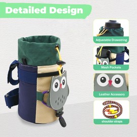 Vortika Bike Cup Holder, Cute Animals Bike Water Bottle Holder with Shoulder Straps, Universal Cycling Bicycle Water Bottle Drink Cup Cage for Kid's Bike, Cruiser, Scooter, MTB, Road Bike (Owls)