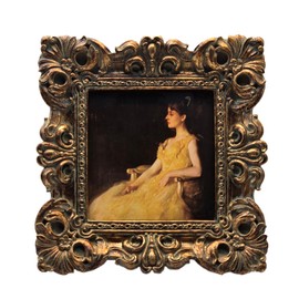 CISOO 4x4 Vintage Small Picture Frame, Antique Ornate Bronze Gold Square Photo Frame, for Table Top and Wall Display, Decorative Floral Design Retro Home Decor, Photo Gallery Art