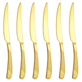 6 Pieces Gold Steak Knives Set of 6,Hammered Dinner Knife for Home Kitchen Restaurant, 9 inch Table knife, Dishwasher Safe