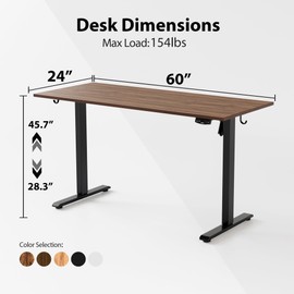 Agilestic Electric Standing Desk, Large 60 x 24 Inches Height Adjustable Desk, Sit Stand up Desk for Work Office Home, Ergonomic Rising Gaming Computer Table with Memory Preset, Dark Walnut