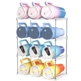 AWGOU Stackable Water Bottle Organizer for Cabinet, Bottle and Other Tumbler Organizer for Kitchen Cabinets,Clear Stackable Water Bottle Holder and Wine Rack