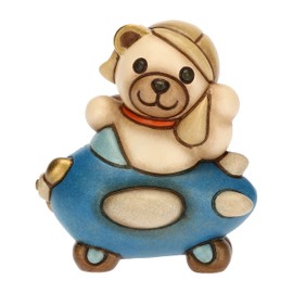 THUN, Bomboniera Teddy Motors su Aeroplanino in Ceramica Decorata a Mano, Linea Bomboniere, 5.4x4.2x6.6 cm h