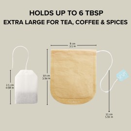 VIVA Large Tea Bags for Loose Leaf Tea, 50 Ct, Holds 6 Tbsp of Coffee, Tea, Spices in Natural Unbleached Manila Hemp Empty Filter Bag, Compostable, Disposable with Extra Long String