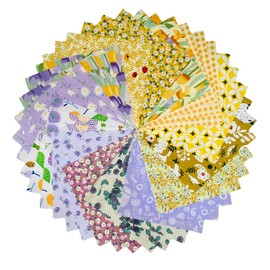 42-8" Precut Quilt Cotton Fabric Squares for Quilting Sewing DIY Project Floral Fabric Squares (Purple Yellow)