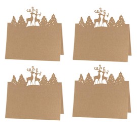60 Pack Christmas Kraft Table Cards Name Place Cards Foldable Dinner Table Cards Hollow Seat Cards Greeting Cards Table Number Card Writable Printable for Wedding Xmas Birthday Party Decoration