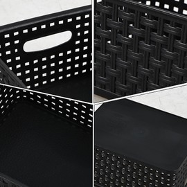 Pekky 6 Pack Plastic Weave Storage Basket, Black Small Organizer Basket Bin