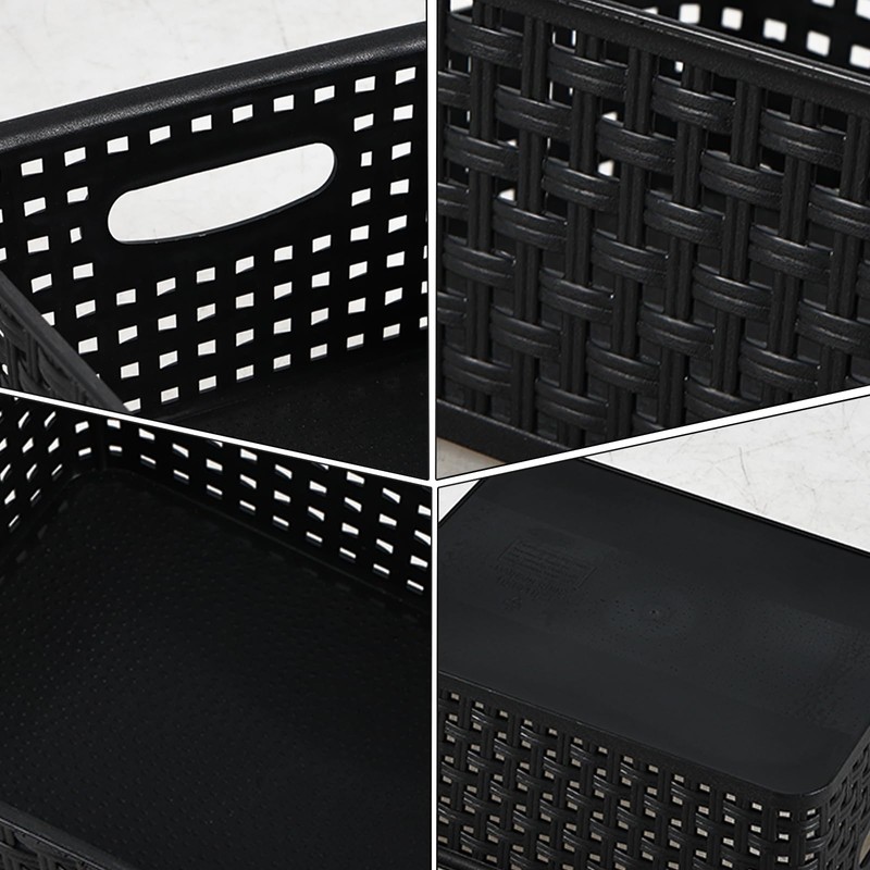 Pekky 6 Pack Plastic Weave Storage Basket, Black Small Organizer