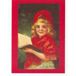 CHRISTMAS GREETING LITTLE GIRL CAROLER IN A RED CAP REPRO ON POSTCARD (X-168*)
