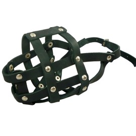 Genuine Leather Dog Basket Muzzle #105 Black - Pit Bull, Amstaff (Circumference 12", Snout Length 3.5")