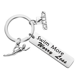 CENWA Swimming Lover Gift Swim Team Gift Swim More Worry Less Keychain Swim Jewelry for Swimmers (Swim More Keychain)