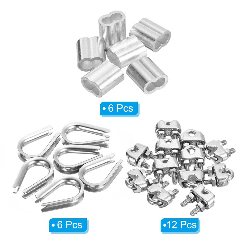 PATIKIL 24pcs Wire Rope Kit M4 Stainless Steel Thimble Wire