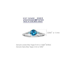 Silvershake Petite Genuine London Blue and Swiss Blue Topaz White Gold Plated 925 Sterling Silver Ring Size 5