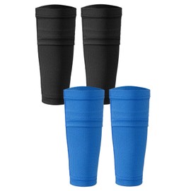 2 Pairs Kids Youth Soccer Shin Guard Sleeves Boy Girl Shin Guard Sleeves with Insert Pocket for Football Soccer Basketball Sport Training (Blue and Black)