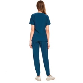 COZYFIT Medical Scrubs for Women Set - Curved V-Neck Scrub Top & Jogger Pants with 8 Pockets - Caribbean Blue, M