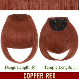 Felendy Clip in Bangs, Synthetic Fake Bang Hair Clip, French Bangs Fringe Hair Pieces for Women Natural Curved Hair Extensions for Daily Wear Copper Red