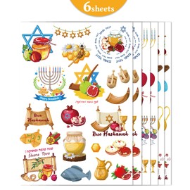 INCOK Rosh Hashanah Temporary Tattoos, 6 Sheets 120 Pcs Shana Tova Tattoo Stickers, Rosh Hashanah Decorations for Kids Boys Girls Jewish New Year Festival Holiday Party Favors Supplies