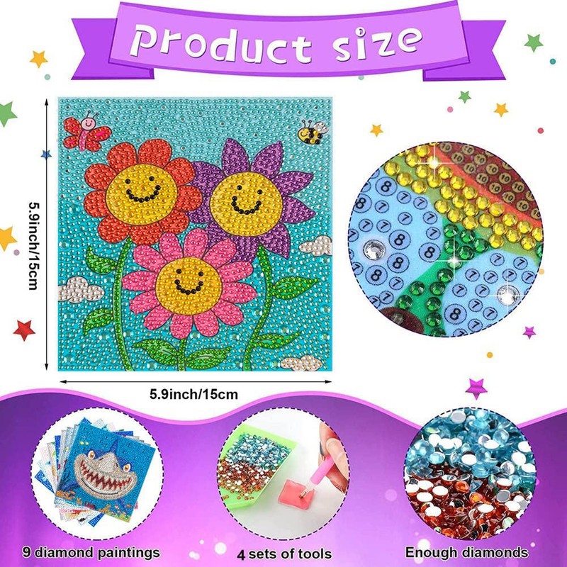 DIZAKIM Diamond Painting Kits for Kids,6 Pack Gem Art for