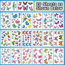 Leesgel 260 Style Butterfly Temporary Tattoos for Kids, Glitter Butterfly Tattoos for Girls Birthday Party, Butterfly Party Decorations Supplies