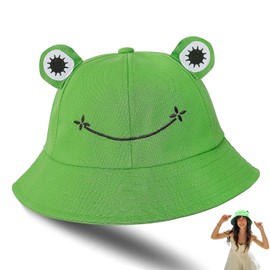 WQEDVN Frog Bucket Hat, Frog Hat, Cute Cotton Bucket Sun Hat, for Men Women Adult Camping Hiking Fishing Hunting(Green)