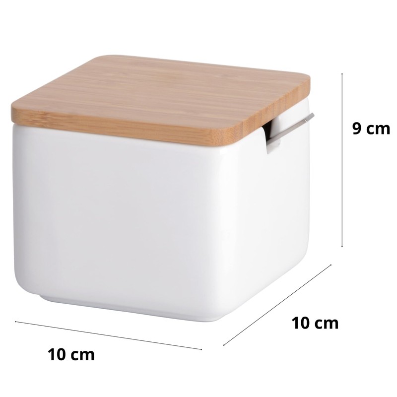 KOOK TIME Ceramic Sugar Bowl with Bamboo Spoon and Lid
