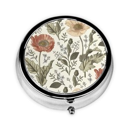 3 Compartment Travel Pill Case, Sealed Portable Pill Container Mini Size Metal Pill Box for Pocket Purse, Three Times a Day Pill Organizer for Men, Women and Children - Vintage Art Flower