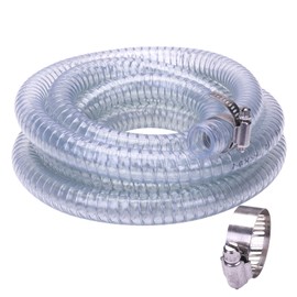 DERPIPE PVC Steel Wire Tubing - 5/8" ID x 7/8" OD Heavy Duty High Pressure Flexible Spiral wire Vinyl Clear Vacuum Hose 10Ft Lnegth (with 2 Clamps)