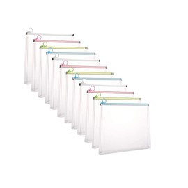 YOAVIP 9x12 A4 Clear Zip Plastic Wallet Envelopes File Document Paper Holder Pack of 12
