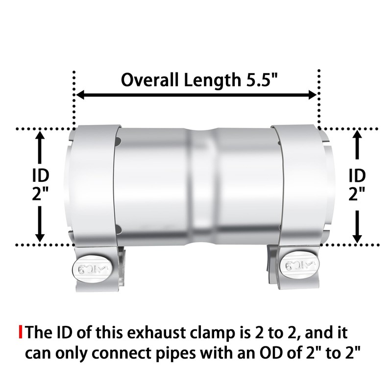Stainless Steel 2 to 2 Inch Exhaust Adapter, 2" ID