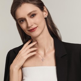 Moissanite Cross Necklace with Crown, 925 Sterling Silve Pendant for Women