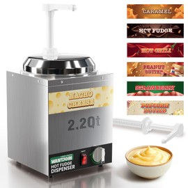 WantJoin Nacho Cheese Dispenser with Pump - 2.2Qt Nacho Cheese Warmer,Stainless Steel Hot Fudge Warmer W/5-Level Temperature Adjustment,Commercial Hot Fudge Dispenser for Hot Fudge Cheese Caramel
