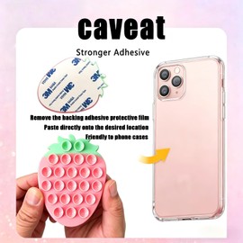 Silicone Phone Grip with Strong Suction, Strawberry Design, Pink Green