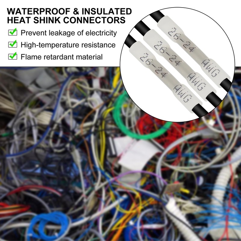 200PCS Heat Shrink Butt Connectors, Insulated Waterproof Butt Connectors 26-24