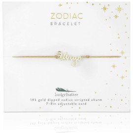 Lucky Feather - Pulsera del zodiaco – Pulsera de signo celestial con constelación del zodiaco sumergida en oro de 14 quilates, regalo de cumpleaños para mujeres y niñas en cordón ajustable de 7 a 8 pulgadas con palanca deslizante, 8 pulgadas