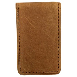 Slim Magnetic Money Clip Hunter Leather Business Card Holder for Men (Tan)