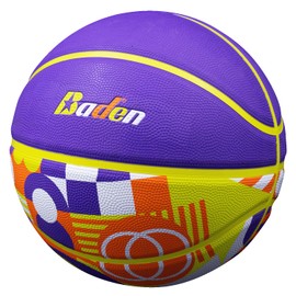 Baden | Legend Court Canvas | Creative Design Outdoor Rubber Game Basketball | Youth & Adult Size 5,6,7 (Size 7, Purple/Yellow/Orange)