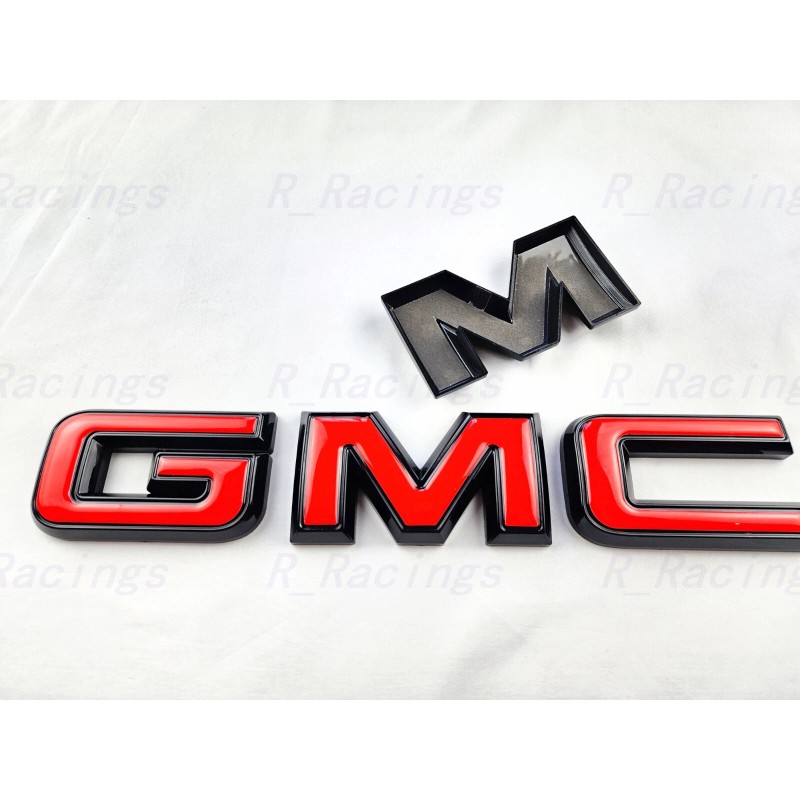 Auto Front Only GMC Gloss Black Red OVERLAY Emblem Badge