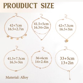 XSDSLS 6 Piece Layered Necklace Set for Women Stackable Necklace Layering Boho Chains with Moon Stars Butterflies Hearts Pendant Silver Gold Layered Necklace Gifts for Women, Metal, No Gemstone