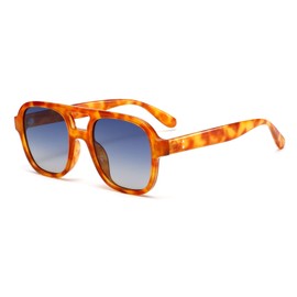 Retro Sunglasses for Women Men Classic 70s Vintage Trendy Aviator Square, Amber/Blue Gradual