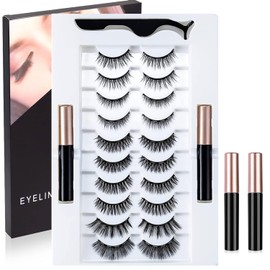 Shoonlo Pestañas Postizas Magneticas Naturales 3D 10 Pares, Set de Pestañas Postizas y Delineador Magnético Reutilizable- Pestañas de Iman Magnetico + Delineador para Pestañas Magnéticas + Pinzas