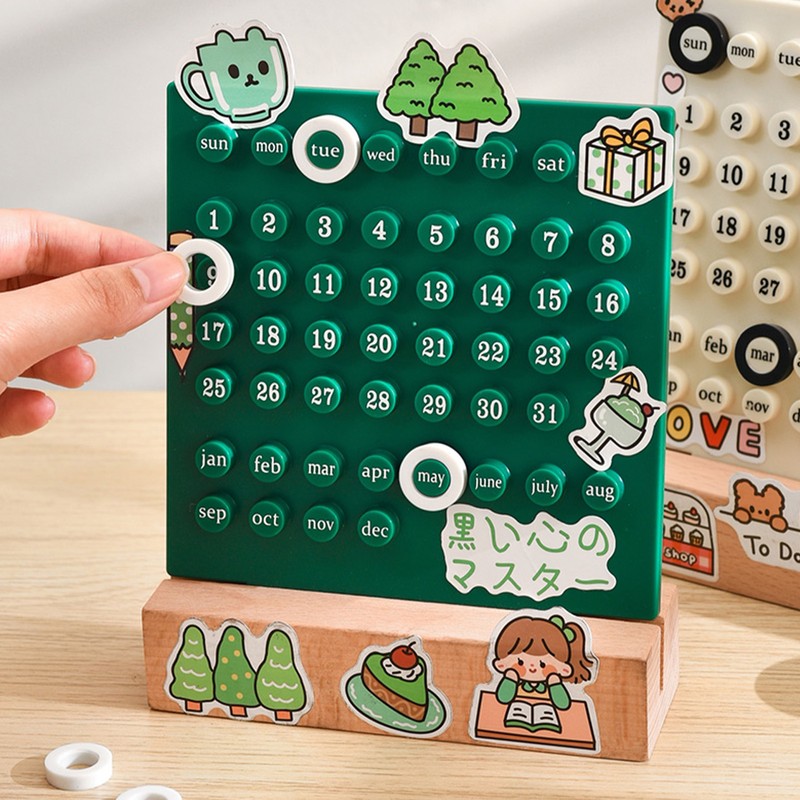 Wooden Kids Calendar DIY Hand Operated Develop Planning Skills Perpetual
