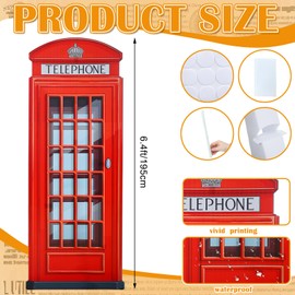 Beeveer 6.4 ft Red British Telephone Booth Cardboard Stand up Life Size London Theme Party Decoration English Phone Booth Stand-up Prop for Birthday British Theme Graduation Office Event Decor