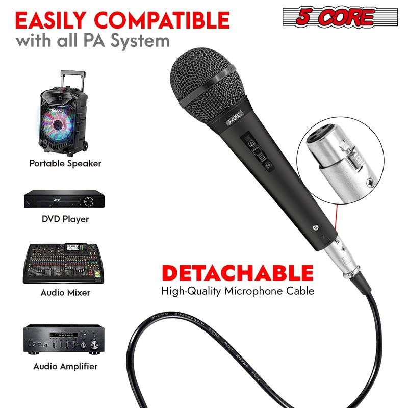 5Core XLR Microphone Dynamic Mic Karaoke Singing Studio Mics Handheld