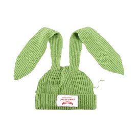 Knit Beanie Hats Cute Bunny Long Ears Grunge Hat Fluffy Winter Cap Warm Knit Rabbit Crochet Outdoor Slouchy Hat (Green,One Size)