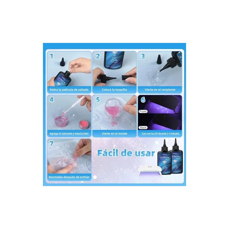 Kit De 200g Resina Uv Transparente Antihuella Con Luz