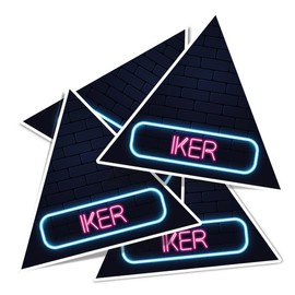 Vinyl Triangle Stickers (Set of 4) 10cm - Neon Sign Design Iker Name for Laptops, Tablets, Luggage, Scrap Booking, Fridges #351998